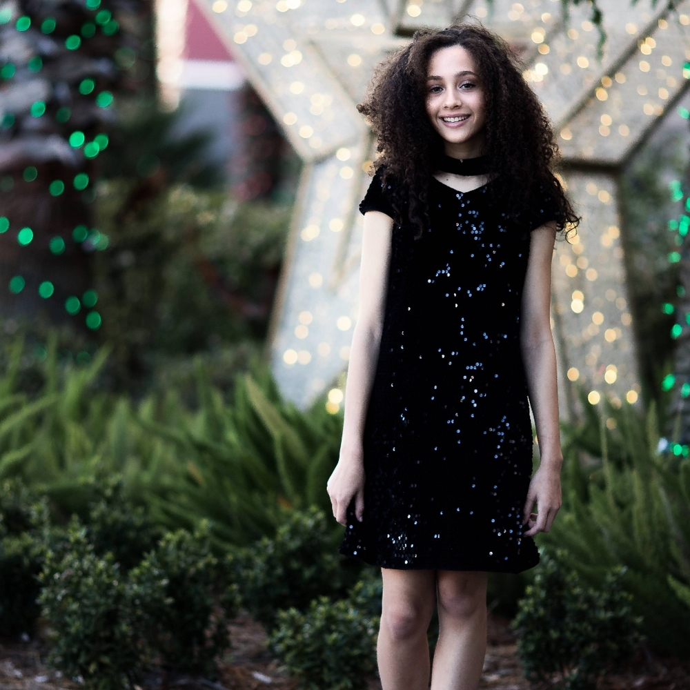 Girl's Gigi Ri  Black Velvet Sequin Dress